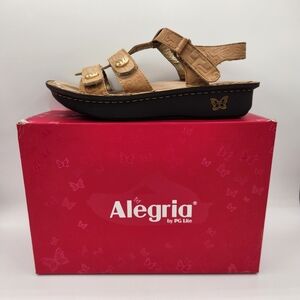 Alegria Womens Kleo T Strap Leather  Sandals Aztec Print Tan Size EU 41/US 10.5